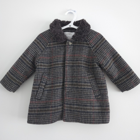 Zara Other - Zara Baby Plaid Wool Blend Coat size 12-18 months